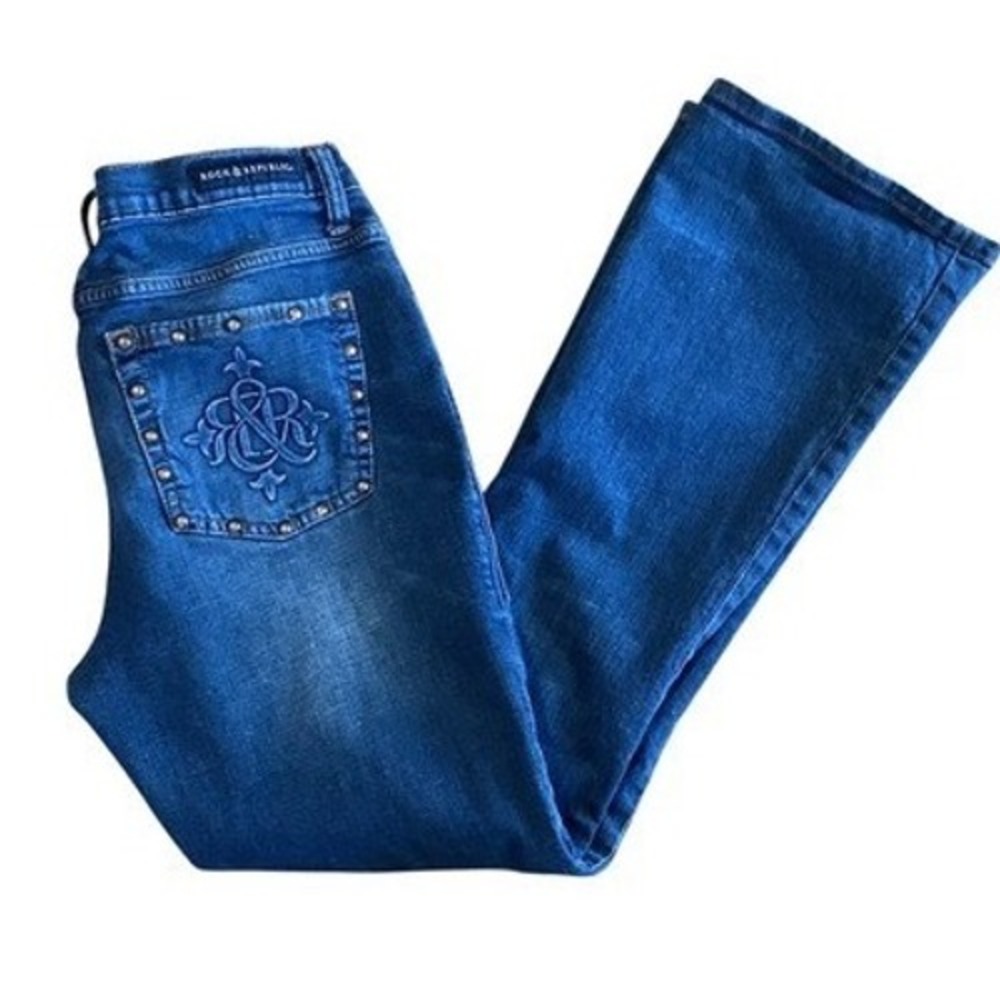 Rock & Republic Kasandra Jeans Embellished Pockets Distressed Bootcut Women sz16